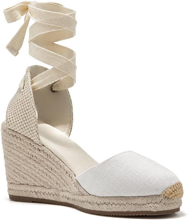U-lite Womens Espadrille Wedge Sandals Closed Toe Platform Lace Up Ankle Strap Slingback Summer Dress Shoes - Image 5