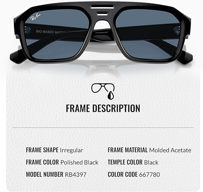Image of Ray-Ban RB4397 CORRIGAN BIO-BASED Square-Round Shaped Sunglasses for Men & Women with Official RAYBAN Eyewear Kit