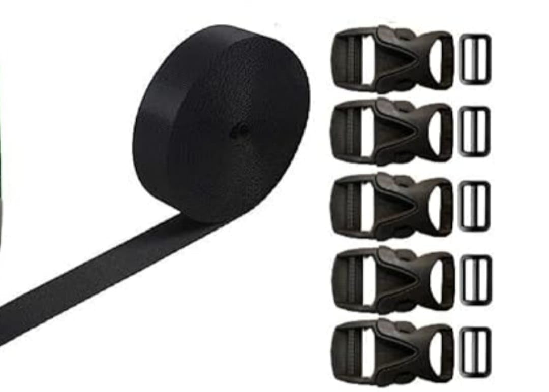 Heavy Duty Nylon Straps with Buckles, Black, 5-Pack Quick Release Clips, Adjustable Webbing for DIY Projects, Luggage, Backpack (5 Meters)-image-21