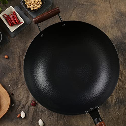 Wok chino de hierro martillado con tapa de madera 34 cm miniatura 3