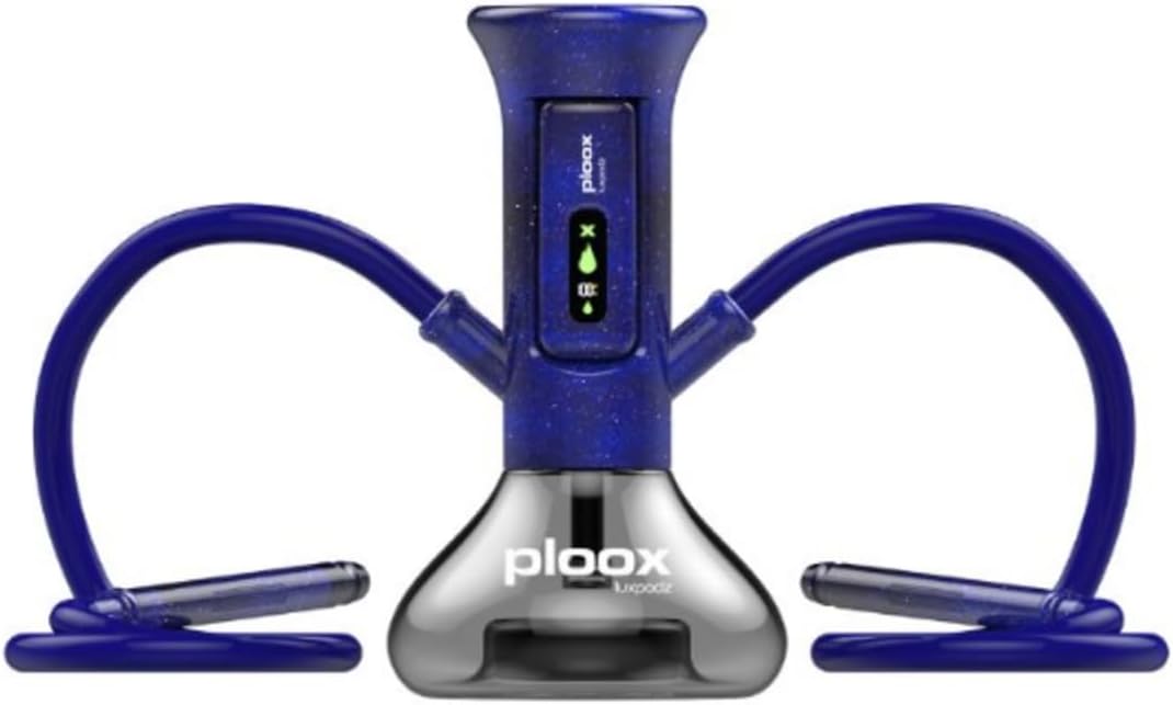 Electric Portable Hookah with LED Light & USB-C Charging | Charcoal-Free Modern Hookah (Ploox - Resin Blue)