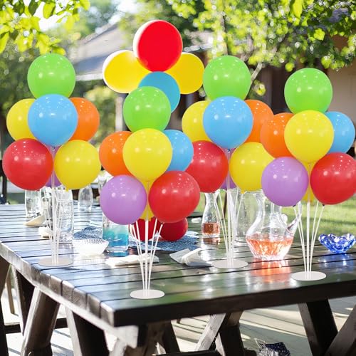 Image of 6 Balloon Stand Kit for Table Centerpieces with Balloon and Base Rainbow Balloons Holder Birthday Retirement Graduation Wedding Gender Reveal Party Baby Shower Decorations