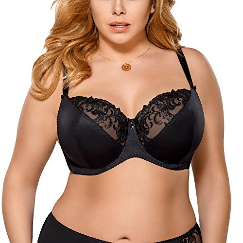 Gorsenia K378 Victoria Sujetador Sin Relleno Bordado Estampado para Mujeres Tirantes Ajustables No Extraíbles con Aros - Hecho En La UE, Negro,100I