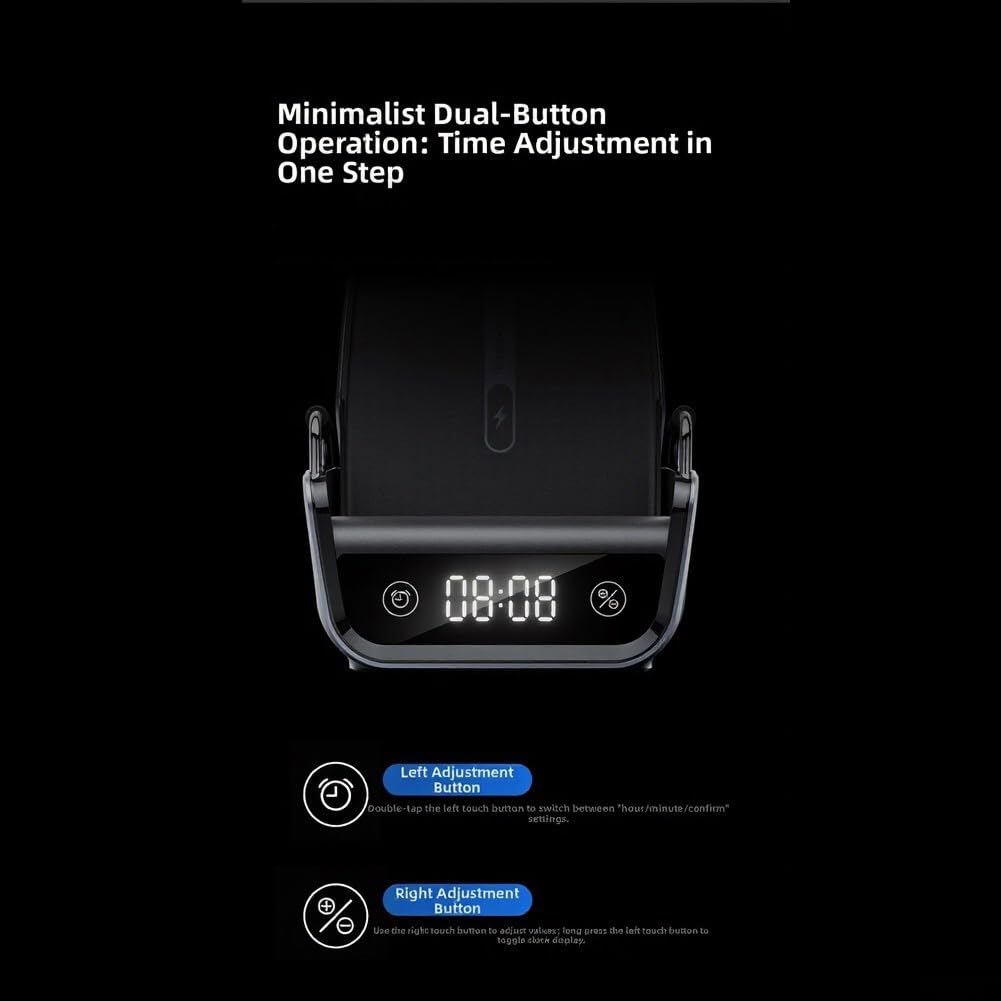 Stazione di Ricarica Wireless, 15 W, Caricabatterie da Tavolo Veloce, Supporto Nero con Display per Orologio, per smartwatch, Telefono, Uso Quotidiano in Ufficio