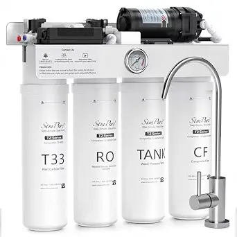 SimPure T2-600T Reverse Osmosis Water Filter System, 8-Stage, 600 GPD, NSF/ANSI 58 Certified, Built-in Pressure Tank, UV, 2:1 Pure to Drain Ratio