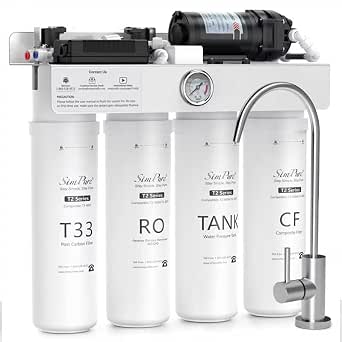 SimPure T2-600T Reverse Osmosis Water Filter System, 8-Stage, 600 GPD, NSF/ANSI 58 Certified, Built-in Pressure Tank, UV