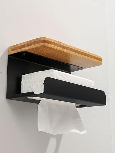 Miniatura 4 de Estante para caja de pañuelos, accesorios de baño, bandeja de inodoro con bandeja de madera para colocar artículos, soporte de papel, caja de papel