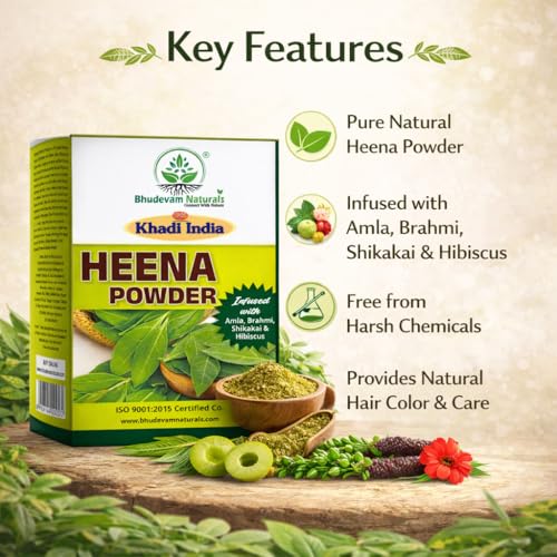 Image of Khadi Henna and Indigo Powder for Hair Coloring & Hair Strengthening | Ayurvedic Herbal Hair Dye for Soft, Shiny & Naturally Dark Hair - Pack of 2