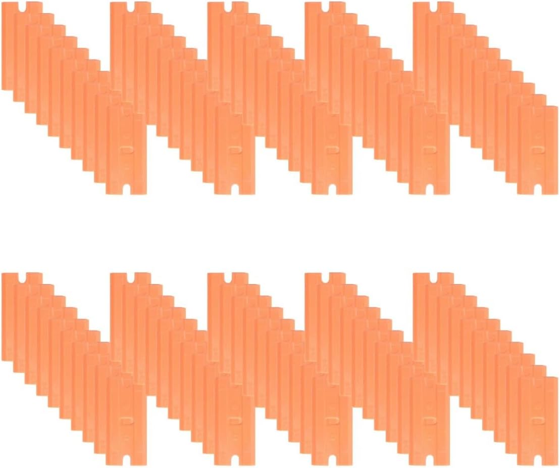 Double Edged Orange Plastic Blades - 100-Pack - Made with Durable Corrosion Resistant Plastic for Stubborn Sensitive Surfaces - .875" x 6.75" x 1.75" - 66-0707