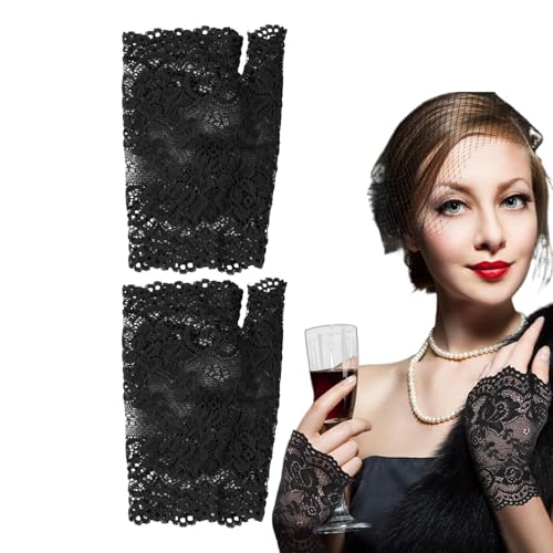 Duroecsain Guantes De Encaje Sin Dedos | Guantes De Novia Para Muñeca Sin Dedos | Transparentes De Encaje Para Bodas, Noches, Cosplay