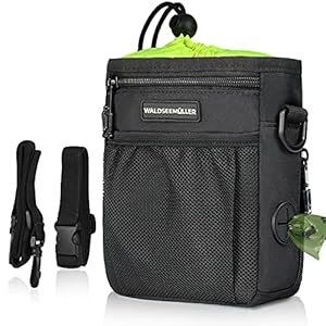 Dog Treat Pouch, Dog Walking Bag Treat Pouch for Dog Training with Multiple Pockets and Built-In Poop Waste Bags Dispenser, Adjustable Belt 3 Ways to Wear, Black