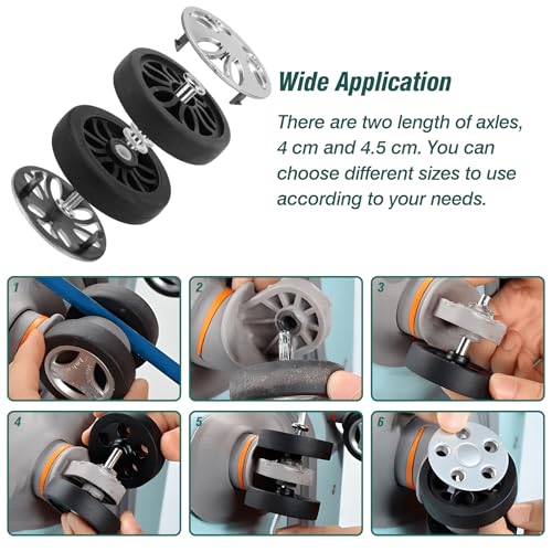 Ech.Apr Luggage Wheels Replacement OD 60mm, 8pcs Rubber Double-Row Mute Suitcase Caster Parts, Wear Resistant Repair for Travel, EA37