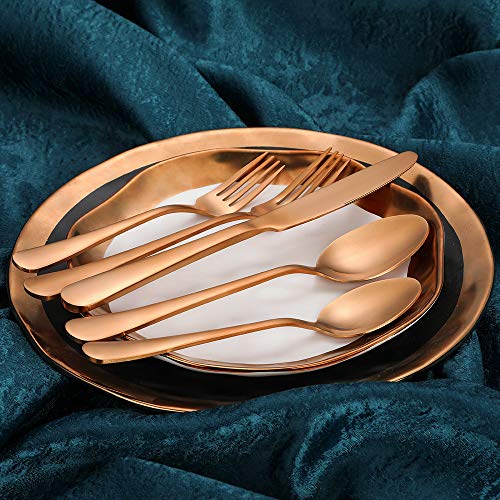 Matte Rose Gold Flatware Set,40piece stainless steel Matte Rose Gold silverwareSet, Tableware Cutlery Set Service for 8,Utensils for Kitchens, Dishwasher Safe(Matte RG 40)