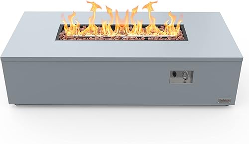 Onlyfire - Mesa de fogata para exteriores de 60 pulgadas con rocas de lava y manguera de 12 pies, chimenea grande de gas propano, chimenea sin humo