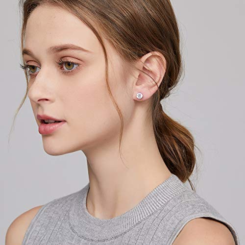 18K White Gold Plated Sparkling Simulated Diamond Studs Earrings s925 Sterling Silver Hypoallergenic Earring for Women Men 4mm-8mm3