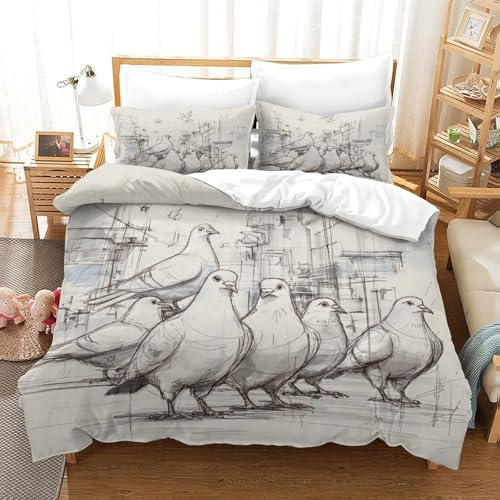 Parure de lit 3D pigeon en microfibre résistante et douceur premium - 3