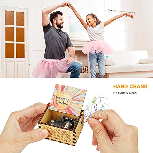 Jieddey You are My Sunshine Music Box,Wooden Hand Crank Musical Box Engraved Vintage Sunshine Musical Box Classic Music Box Gift for Birthday Christmas Valentine's Day Home Decoration Crafts Rainbow