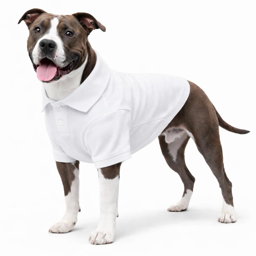 lovelonglong Basic Dog Polo Shirts Premium Cotton, Polo T-Shirts for Large Medium Small Dogs with a Two-Button Collar Blank Color (XL (-35lbs), White)