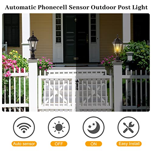 Goalplus LMMS4610-M 24 Inch Outdoor Post Light With Dusk To Dawn Sensor, Exterior Post Lantern Fixture With Pier Mount, Antique Bronze Post Lamp thumb #1