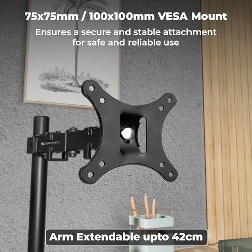Image of Zebronics Monitor Desk Stand, 17-32 Inch Support, Up to 7kg Load, Height Adjustable & Extendable Arm, VESA Compatible, Cable Management, Anti-Slip Base, Rust-Proof (DMS200)