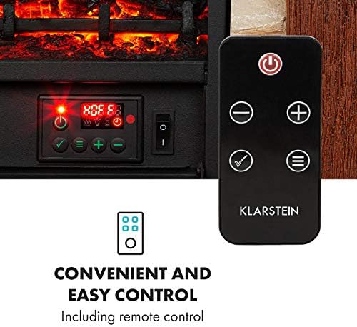 Klarstein Lienz Electric Fire with Flame Effect - Electric Fireplace, Electric Fire Place, 900/1800W, OpenWindow Detection, Dimmable Light, Weekly Timer, Thermostat, Remote, Stone Look, Reddish Brown