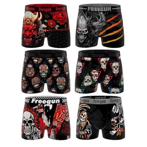 FREEGUN 6 Stück Boxershorts Mikrofaser Herren, Skull A98, XL