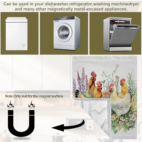 Image of Magnetic Dishwasher Cover,Chicken Rooster Grass Reusable Dishwasher Magnetic Cover Decorative Door Covers Panel for Home Kitcen 23 inch x 26 inch