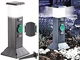 [page_title]-Royal Gardineer Gartensteckdose: 2-fach-Garten-Steckdose mit Beleuchtung, Spritzwasserschutz IP44 (Gartensteckdose mit Licht)