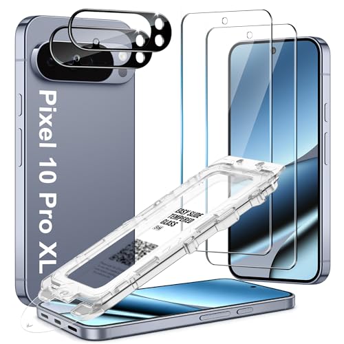 2 Pack Tempered Glass Screen Protector for Pixel 10 Pro XL 6.8 Inch with 2 Camera Lens Protectors - Auto Dust-Elimination Bubble Free HD Clear Easy Installation Not for Pixel 10 Pro/ 10