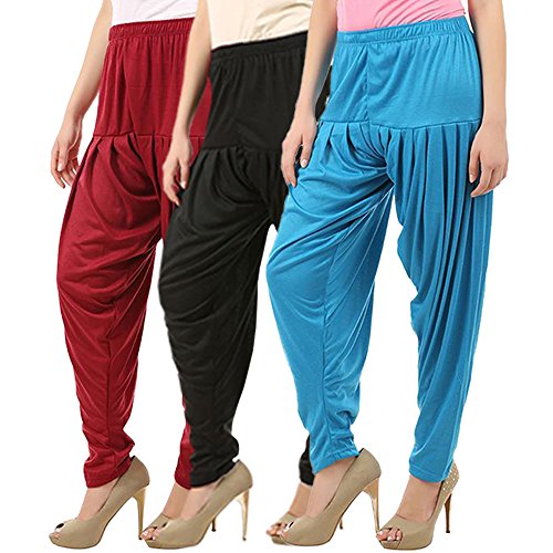 Image of Buy That Trendz Combo Offer (Pack of 3) Cotton Viscose Lycra Dhoti Patiyala Salwar Harem Bottoms Pants for Womens (White, Maroon, Black)