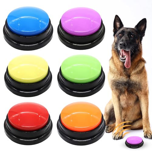 Mein HERZ Lot de 6 Buzzer Enregistrable, Bouton de Communication pour Chien Boutons pour Chien Buzzers pour Formation Chien Chat Jeux Maison,Enregistrement et...