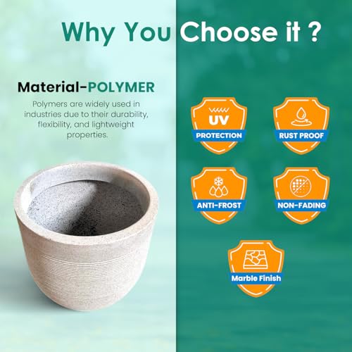 Image of Amazon Brand - Umi 10 Inch Large Plastic Planter Pot for Indoor Outdoor Plants | Big Size Garden Gamla UV Resistant Polymer Flower Pot | White Decorative Pot for Balcony, Garden, Terrace & Home Decor