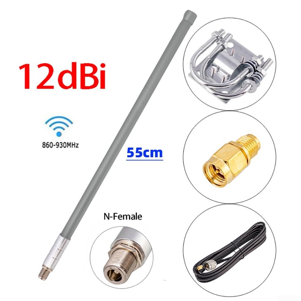 Antenne en fibre de verre 868 MHz 915 MHz 12 dBi pour points d'accès LoRaWAN avec connecteur N femelle pour une couverture omnidirectionnelle et câble KSR200