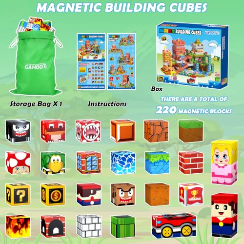 Image of Magnetic Blocks, 220PCS Magnetic Building Blocks Tiles for Kids Aged 3-10