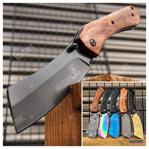 KCCEDGE BEST CUTLERY SOURCE EDC Pocket Knife Camping Accessories Razor Sharp Edge Cleaver Blade Folding Knife for Camping Gear Survival Kit 58649 (Wood Brown)