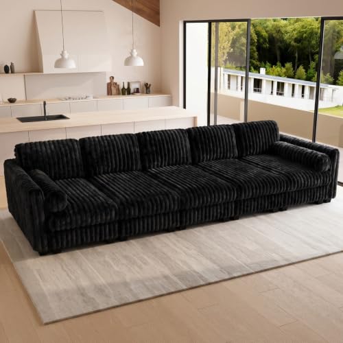Image of Belffin Oversized Cloud Deep Seat Sectional Sleeper Sofa Bed Corduroy Couch. Black Couch