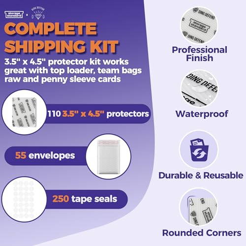 Image of Ding Defend Card Shipping Protector Envelopes Bubble Mailer Kit with 110 Semi-Transparent Small Padded Envelopes /Protectors (3.5 inch x 4.5 inch), 55 Small Bubble Mailers, 250 Tape Seals for Collectible Cards
