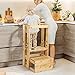 Lernturm Kinder,Tritthocker Lernstuhl,Tower Küche Kindermöbel Holz,81x46x43cm,Kleinkinderturm mit Sicherheitsgeländer für Küchentheke,Naturmassivholz