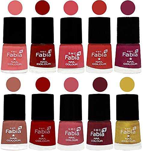 Image of SMC Fabia ALL IN ONE (PACK OF 10), Long Lasting Glossy Nail Polish, 6 ml Each, All Vibrant Colours,02344