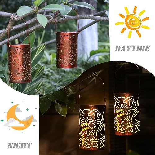Shichao Solar Outdoor Owl Projection Lantern, Waterproof Hanging Lantern, Antique Bronze Vintage Metal Lantern For Garden, Window Sill, Porch, Hallway Decoration, (Pack Of 2 Owl Solar Lanterns) #TOP3