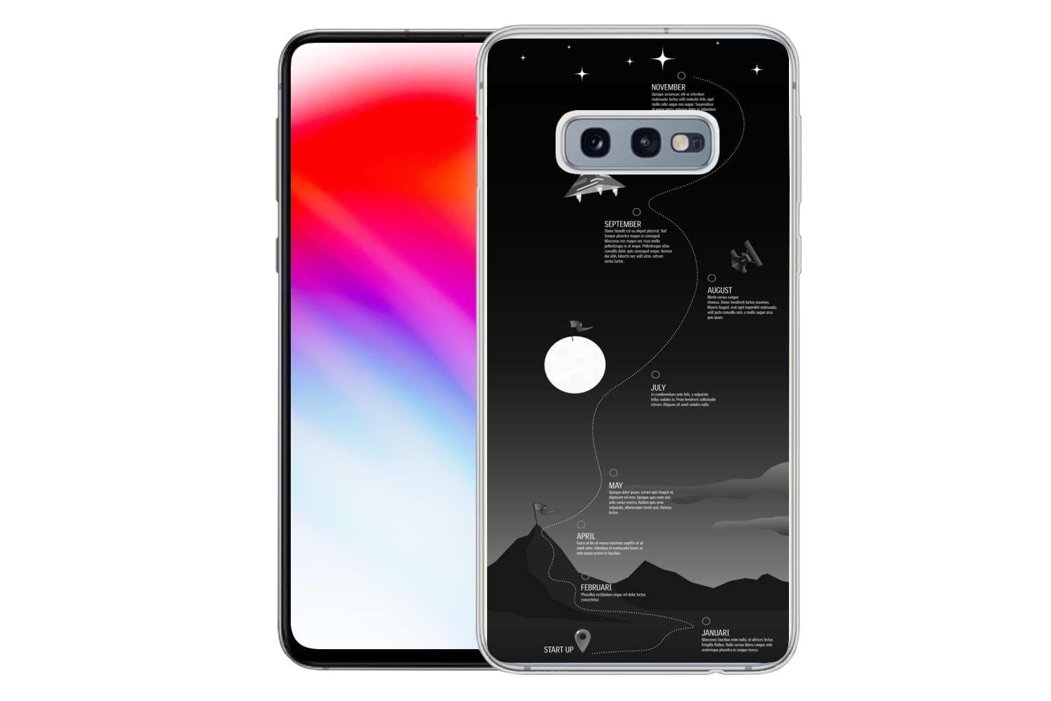 MuchoWow Funda para Samsung Galaxy S10e - Ilustración Estrategia empresarial en el Espacio - Blanco y Negro - Funda de Silicona/Funda Blanda para teléfono móvil