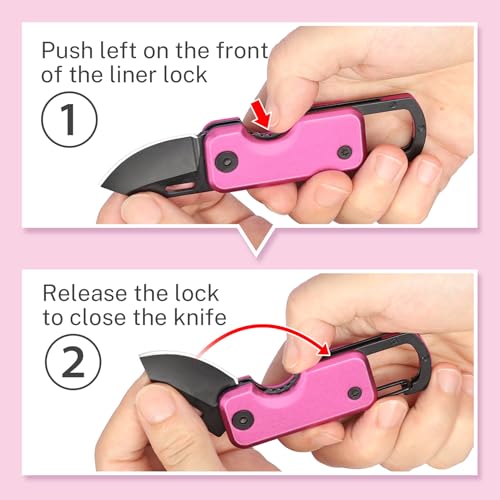 Image of Pink Pocket Knife for Women - Stocking Stuffers for Christmas, Mothers Day Gifts, Keychain Edc with 1.62inch Blade - Small Folding Knives for Everyday Carry, Box Cutter - Gadgets for Camping Hiking