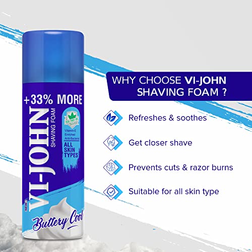 Image of VI - JOHN Shaving Foam For Men,All Skin Type Shaving Foam With Goodness Of Nature,Tea Tree Oil,Vitamin E Enriched&Anti-Bacterial Formula(400Gm Each-Pack Of 2)