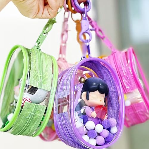 Image of Clear Figure Display Bag with Keychain, Mystery Box Mini Figures Carrying Case Bag Pouch Keychain Charms for Collectibles