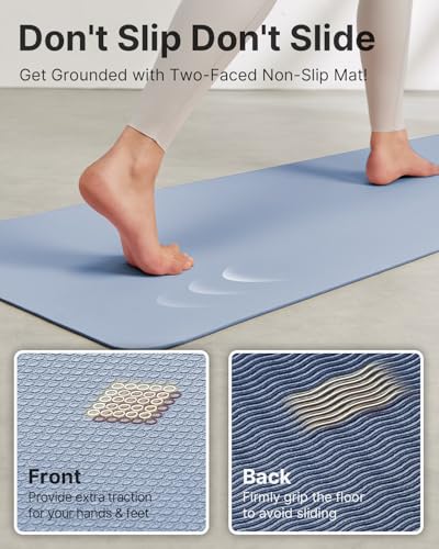 Image of Yoga Mat,Non-Slip TPE Exercise Mat(1 /4 Inch) for Pilates, Fitness & Barefoot Workouts, Home Gym Studio with Strap & Bag