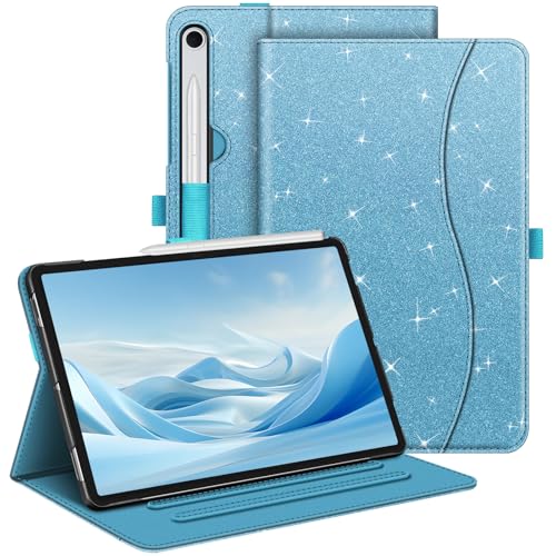 Coque Samsung Tab S9 FE et S10 Lite Fintie bleu pailleté avec porte-stylo