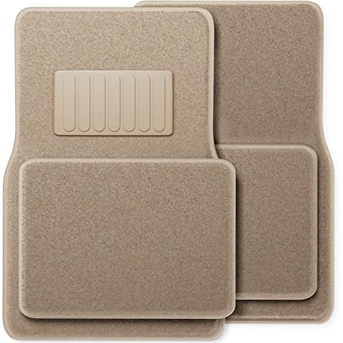 OxGord 4pc Full Set Carpet Floor Mats, Universal Fit Mat for Car, SUV, Van Trucks - Front Rear, Driver Passenger Seat Beige