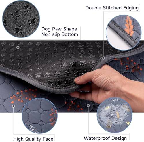 Image of Sunheir Washable Pee Pads for Dogs Large 24 inch x 72 inch 2-Pack Reusable Puppy Pads Pet Training Pads, Absorb Dog Mats, Whelping Pad, Non-Slip Protects Against Urine Leakage, Runner Rug (Leaves - Deep Grey)
