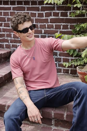 Image of Zilcon Mens Solid Unique Design Tshirt for Men - Round Neck Loose Fit Drop Shoulder Polo Mens T-Shirt