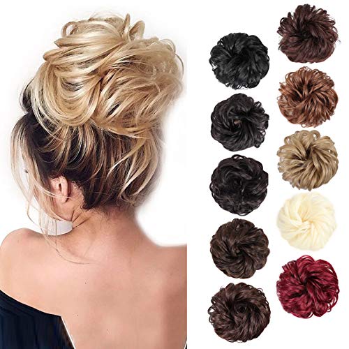 M-BOX Messy Bun Hair Scrunchies Extension 2PCS Curly Wavy Synthetic Chignon Extensions with Elastic Rubber Band Tousled Donut Updo Hair Bun Ponytail Hair Piece for Women (2pcs,#27)